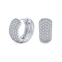 5 Five Row Pave Cubic Zirconia CZ Wide Huggie Hoop Earrings For Women Wedding Rose Gold Plated .925 Sterling Silver
