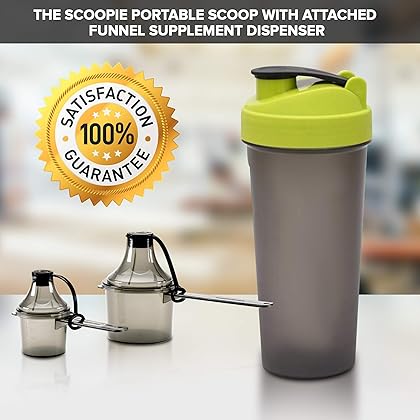 The Scoopie Supplement Container, To-Go Scoop, and Funnel System for Pre and Post Workout Powders, BPA Free Spill Proof Dispenser for Travel Use, 2 Pack (BLACK, 25 cc 25 mL 80 cc 80 mL)