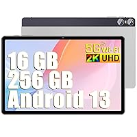 Tablet 11 Inch Android 13 Screen 2K Tablet Octa-Core 2.0 GHz,16GB RAM+256GB ROM+TF 1TB /2000 * 1200 Pixel/8MP+20MP+2MP Macro/10000 mAh/5G WiFi Metal Cover Silver