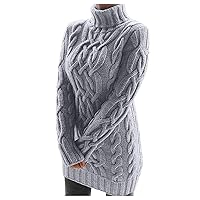 Women's Turtleneck Long Sleeve Sweater Dress Fall Winter Oversized Casual Cable Knit Pullover Jumper Chunky Sweaters