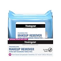 Cleansing Fragrance Free Makeup Remover Face Wipes, Cleansing Facial Towelettes for Waterproof Makeup, Alcohol-Free, Unscented, 100% Plant-Based Fibers, Twin Pack, 2 x 25 ct