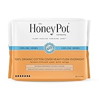 The Honey Pot Company - Herbal Overnight Heavy Flow Pads w/Wings - Organic Pads for Women - Infused w/Essential Oils for Cooling Effect, Cotton Cover, & Ultra-Absorbent Pulp Core -Feminine Care- 16 ct