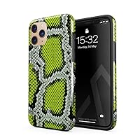 BURGA Phone Case Compatible with iPhone 11 PRO MAX - Hybrid 2-Layer Hard Shell + Silicone Protective Case -Neon Green Snake Skin Print Serpent Pattern Exotic - Scratch-Resistant Shockproof Cover
