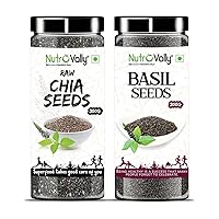 NutroVally Chia & Basil Seeds Combo for Weight Reduce 400gm| Loaded with Anti-Oxidants, Omega 3 | Enhance Skin & Overall Health Seeds For Eating 200 Each