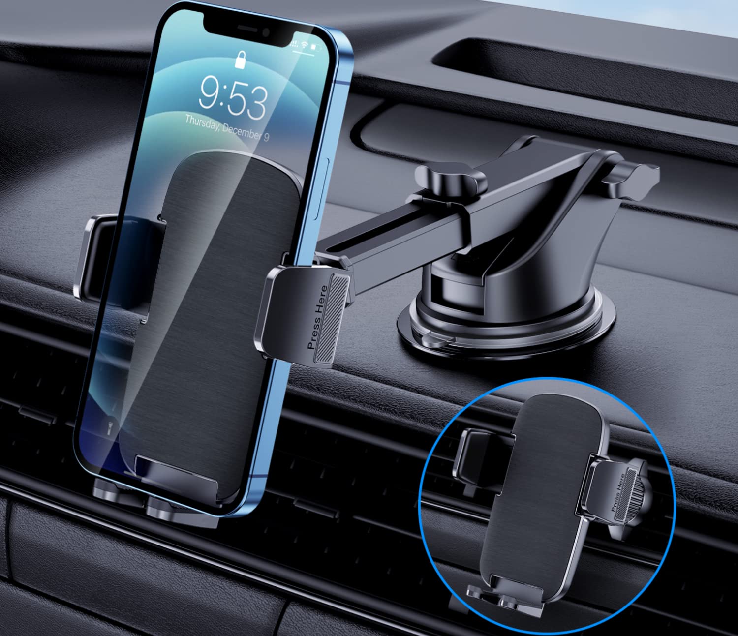 Phone Mount for Car Phone Holder [Military-Grade Suction & Stable Clip]Car Phone Holder Mount Windshield Dashboard Air Vent Universal Cell Phone Automobile Mount Fit For All iPhone Android Smartphones