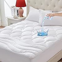 California King Mattress Pad Hotel Quality Soft Cooling Mattress Topper Noiseless Waterproof Mattress Protector Cover Breathable Quilted Fitted Mattress Pad Deep Pocket 8-21