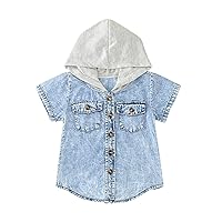 Toddler Boy Fleece Lined Jacket Toddler Boys Girls Short Sleeve Denim Hooded Coat Kids Tops T Shirt With Pocket