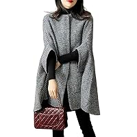 chouyatou Women's Elegant Plaid Poncho Single Breasted Winter Casual Wool Blend Cape Cloak Coat