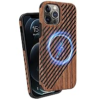 Magnetic Case Compatible with iPhone 12 Pro Max Case [Compatible with MagSafe] Wood and Leather Design TPU Hybrid Shockproof Phone Case (Wood and Leather)