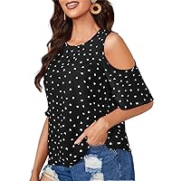 Women's Tops Women's Shirts Sexy Tops for Women Confetti Heart Print Cold Shoulder Keyhole Back Blouse