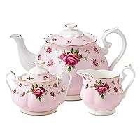 Royal Albert New Country Roses Pink 3-Piece Set (Teapot, Sugar & Creamer)
