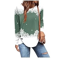 Women's Christmas Shirts Long Sleeve Tunic Loose Top Pleated Button Casual Print T-Shirt Tops Fashion, S-3XL