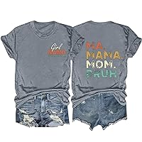 Women Girl Mama T Shirt Ma Mama Mom Bruh Letter Back Tee Tops Funny Mama Print Casual Short Sleeve Mom Gift Blouse