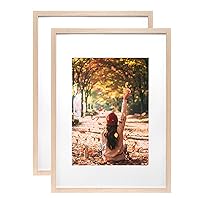 KINLINK A2 Picture Frames Natural Wood Frames with Acrylic Plexiglass 16.5 x 23.5 Frame for Pictures A3 with Mat or A2 without Mat Wall Mounting Display, Set of 2