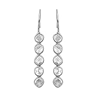 2.00 CTW Natural Diamond Polki Statement Dangles 925 Sterling Silver Platinum Plated Everyday Handmade Slice Diamond Earrings