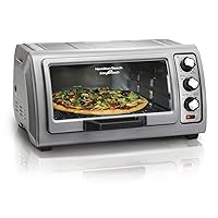 Hamilton Beach 6 Slice Countertop Toaster Oven With Easy Reach Roll-Top Door, Bake, Broil & Toast Functions, Auto Shutoff, Silver (31127D)