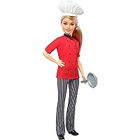 Barbie Chef Doll, Petite, Dressed in Chef-Inspired Coat with Frying Pan, Chef's Hat and Blonde Hair, Gift for 3 to 7 Year Olds