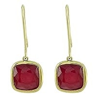 Gf Ruby Cushion Shape Gemstone Jewelry 10K, 14K, 18K Yellow Gold Drop Dangle Earrings For Women/Girls