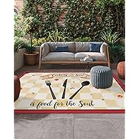 Chef Knife Fork Eat Outdoor Area Rug 5'x8',Patio Balcony Porch Front Door Camping Camper Deck Runner Rug,Washable Carpet Indoor Living Room Hallway Floor Mat Country Tomato Rustic Beige Checkered Red