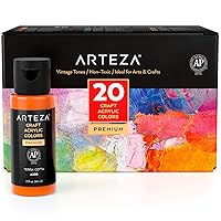 ARTEZA Craft Paint Set of 20 Vintage Tones, 2.02 ounce Bottles, Water-Based Matte Finish Acrylic Paint Set for Art Projects on Glass, Wood, Ceramics