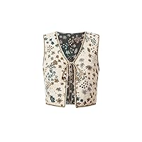 GORGLITTER Women's Crochet Embroidered Vest Boho Floral Tie Front Vintage Sleeveless Crop Cardigan