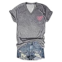 Womens Tops Short Sleeve Dressy/Casual Women Heart Color Letter Print V Neck Short Sleeve Casual Comfortable T