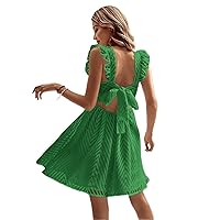 Women's Dress Dresses for Women Tie Backless Ruffle Trim A-line Dress (Color : Green, Size : Small)