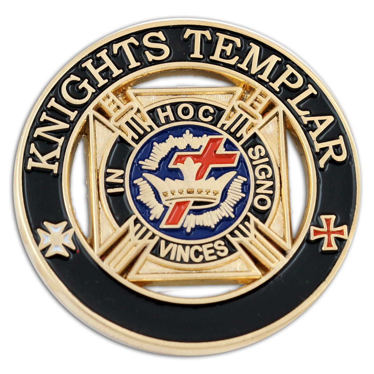 Knights Templar Round Masonic Lapel Pin - [Black & Gold][1 1/4'' Diameter]