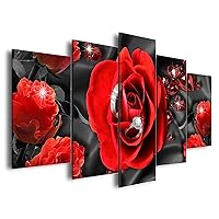 AWLXPHY Decor Red Rose Wall Art Canvas Painting Framed 5 Panels for Living Room Decoration Modern Red and Black Rose Stretched Artwork Floral Giclee (Red, 40