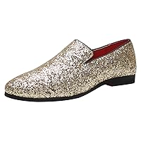 Men Loafer Metallic Textured Slip-on Glitter Fashion Slipper Moccasins Casual Dress Shoes Red Blue Green