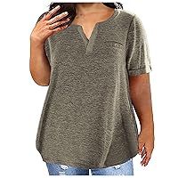 Plus Size V Neck T Shirts Women Short Sleeve Tops Casual Summer Tshirts Loose Fit Tee Plain Solid Color Oversized Blouses
