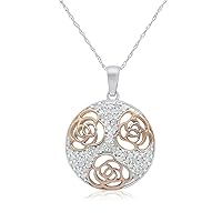 Ornaatis 0.55 Cttw Round Cut White Natural Diamond Flower Pendant Necklace Two Tone Gold Over Sterling Silver (G-H Color,Clarity)