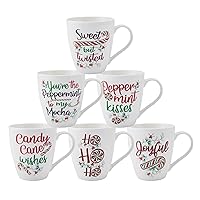 Pfaltzgraff Winterberry Holiday Whimsical Coffee Mugs, 6 Count (Pack of 1), Multicolor