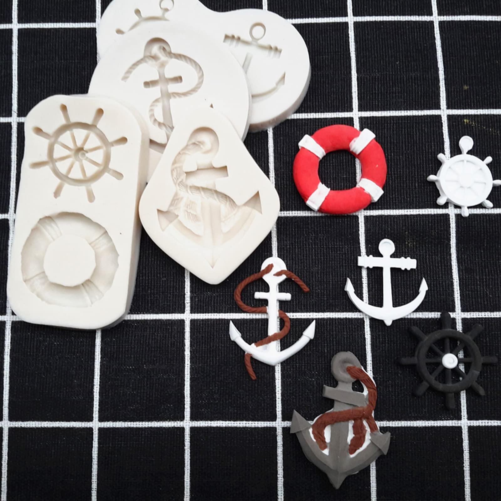 Anchor and Rudder Fondant Moulds (5 Pcs), Seagull Sailing Boat Hook Cake Decoration Silicone Mold, Used for Cupcake Decoration, Sugar Craft Glue, Chocolate, DIY Polymer Clay Molds for Children