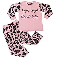 Girls Goodnight Lounge Suit 2 Piece Leopard Print Set Top Bottom Loungewear Costume for Girls 2-13 Years