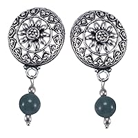 Silvesto India Round Charm 925 Silver Plated Jaipur Rajasthan India Gorgeous Round Grey Quartz Simple Stud Earring Handmade Jewelry Manufacturer