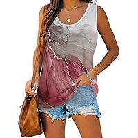 Tank Top for Women Summer Floral Sleeveless Button Down Scoop Neck Blouse Fashion Printed Shirts