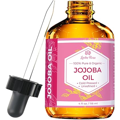 Jojoba Oil by Leven Rose, Pure Cold Pressed Natural Unrefined Moisturizer for Skin Hair and Nails 4 oz