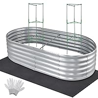 Aulock Galvanized Raised Garden Bed Kit - 4x2x1ft Metal Tomato Planter Box with Plant Cages Weed Barrier, Oval Outdoor Flower Bed Set, Backyard Plants Stock Tank for Vegetables Fruits Herbs