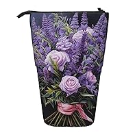BREAUX Lavender Bouquet Print Expandable Storage Bag, Vertical Storage Bag, Expandable Cosmetic Bag