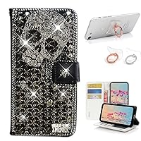 STENES Bling Wallet Phone Case Compatible with Samsung Galaxy A15 5G Case - Stylish - 3D Handmade Punk Skull Glitter Magnetic Wallet Leather Cover with Ring Stand Holder [2 Pack] - Black