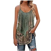 Womens Spaghetti Strap Tank Top Sexy Camisole Scoop Neck Shirts Cami Top Beach Flowy Blouse Sleeveless Tunic Tops