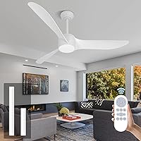 White Ceiling Fan with Light 52inch Remote 3CCT Dimmable LED Light Silent 6Speed Reversible DC Motor 3ABS Plastics Fan Blade Modern Flush Mount Ceiling Fan Indoor outdoor bedroom Living Room