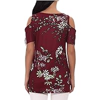 Women Boho Floral Cold Shoulder Tunic Tops Crewneck Short Sleeve Flowy Shirts Summer Trendy Casual Loose Blouses