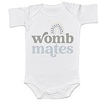 Twin Baby Onesies Boy and Girl Womb Mates Rainbow Cute Multiple Birth Babywear New Life Born Together Sibling Shirt (0-6 Months, Blue-Bodysuit)