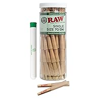 RAW Cones Single Size 70/24: 100 Pack - Mini Pre Rolled Cones Rolling Papers & Tips, Classic RAW Paper, 70mm