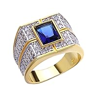 10K 14K 18K Real Gold 1ct Mens Sapphire Ring Emerald Cut Blue Sapphire Engagement Rings for Men Best Gift for Husband Boyfriend Dad Size #4-15