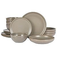 Gibson Elite Beckett Stoneware Matte Reactive Glaze 16 Piece (Service for 4) Plates and Bowls Dinnerware Set - Grey