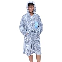 Girls Boys Luxury Fleece Plush Fabric Hooded Glow In The Dark Dressing Gown Game Controllers Navy Super Soft Robe