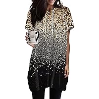 Womens Summer Tops 2024 Trendy Casual Short Sleeve Shirts Fashion Print Tunic Tops with Pockets